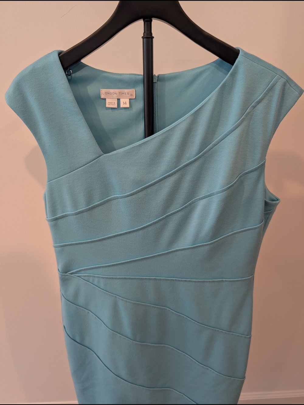London Times Sleeveless Light Blue Ponte Sheath Midi Dress Size 14 - Picture 7 of 11